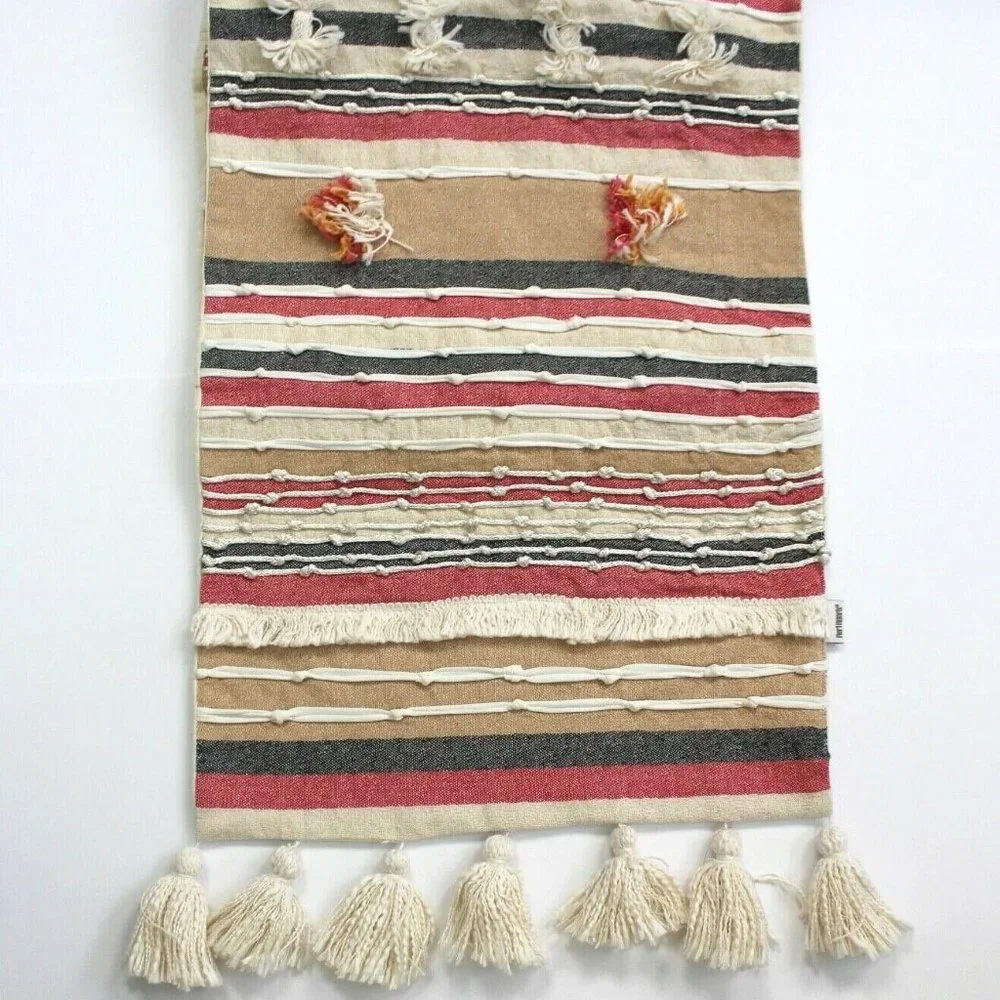 Pier 1 Imports Textured Woven Striped Tassels Table Runner